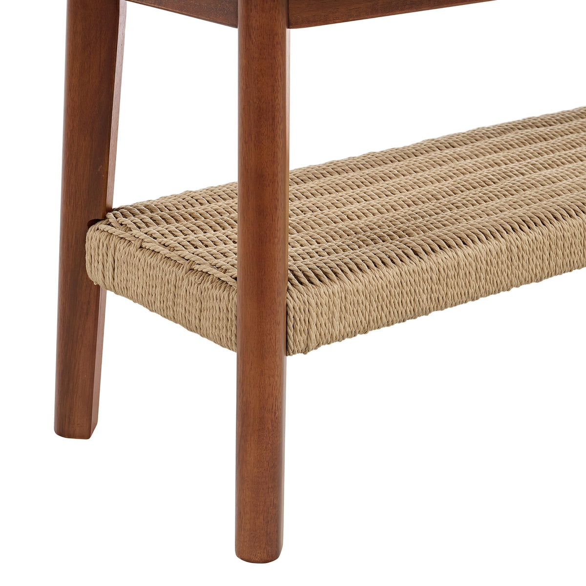 Solid Wood Entryway Bench with Woven Storage Shelf, Chestnut, 48” A192708