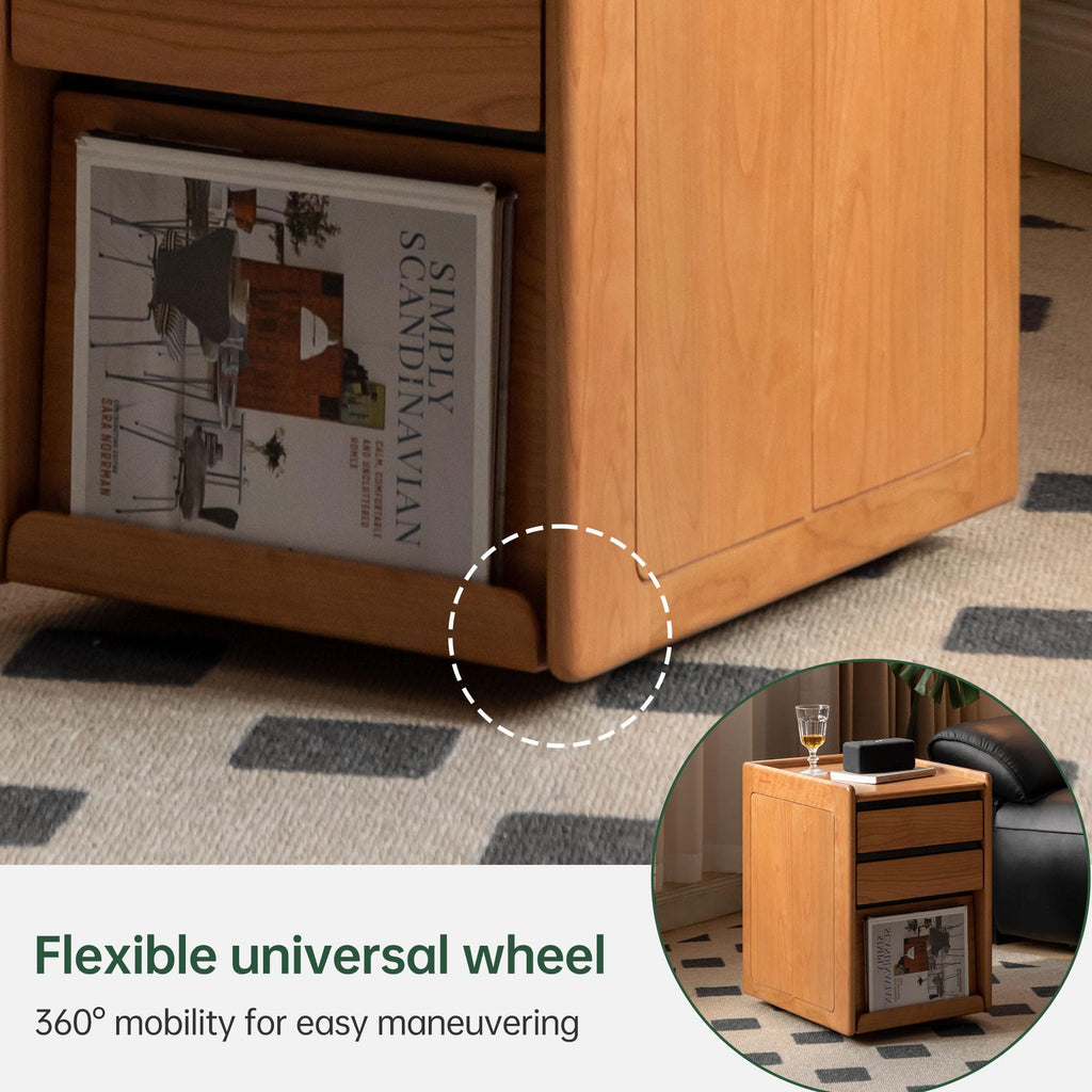 Solid Cherry Wood Side Table with Wheels T2517