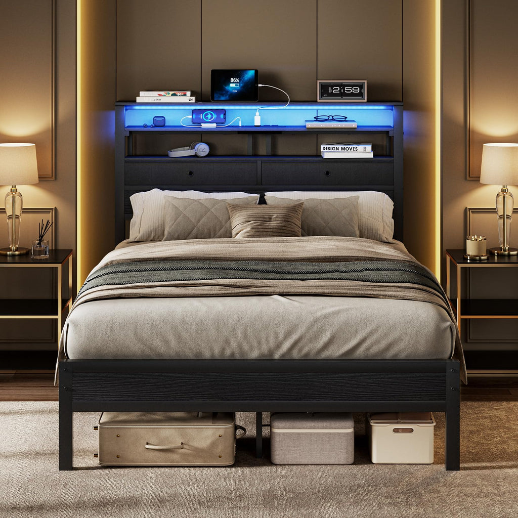 Full Bed Frame with Storage W5590