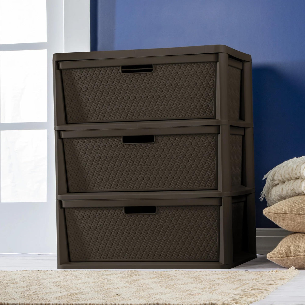 Brown 3 Drawer Plastic Storage Tower T13404
