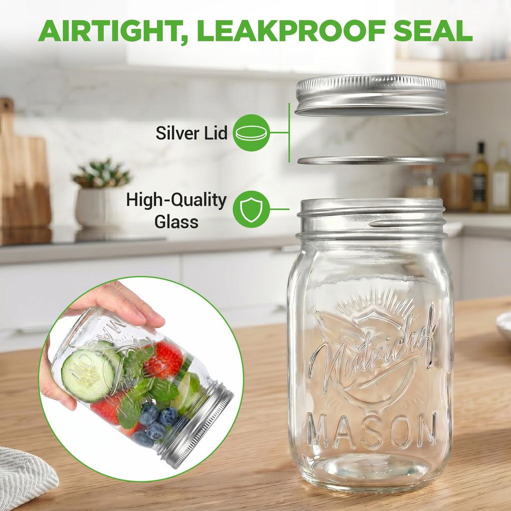 8-Pack 16 oz Glass Mason Jars with Lids N248334