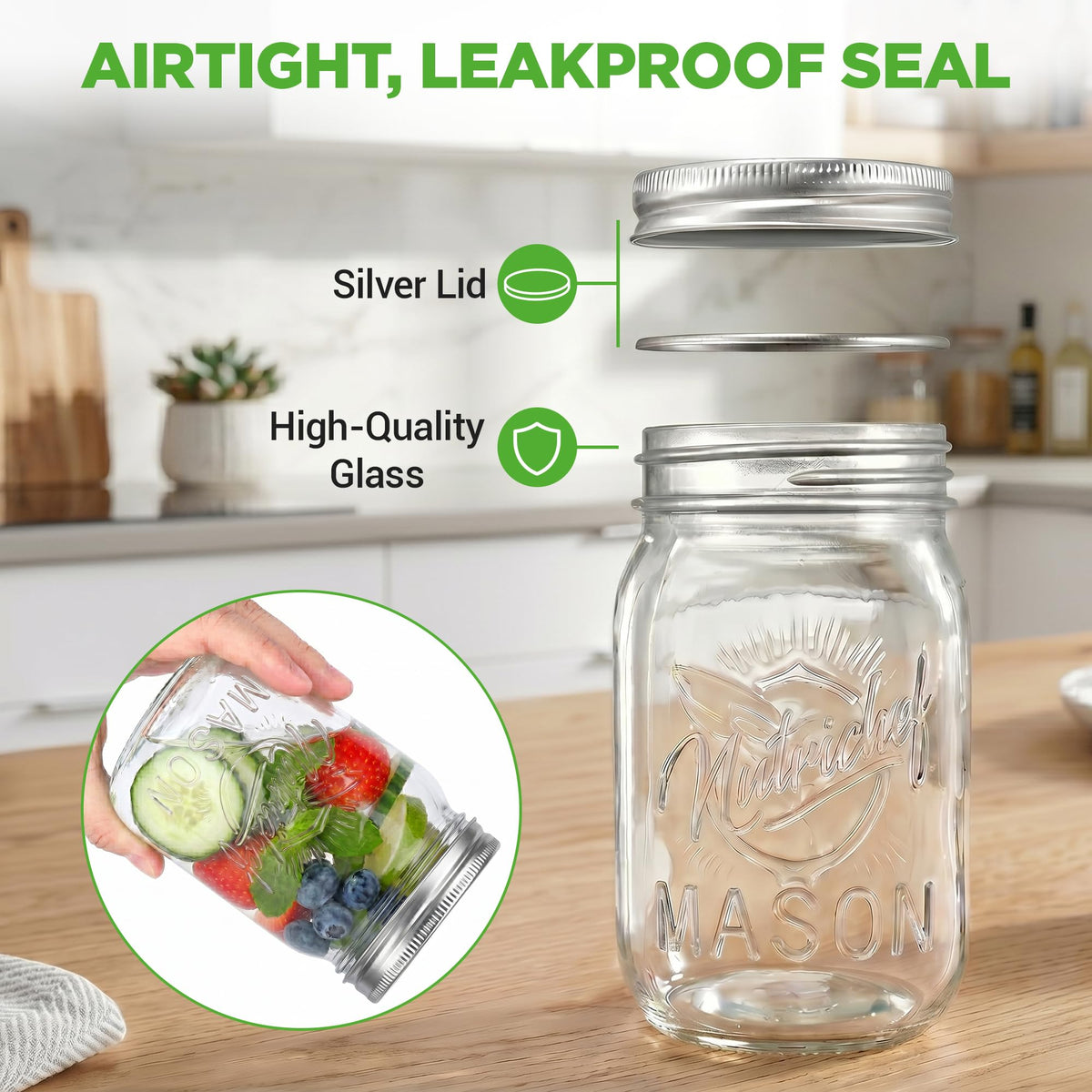 8-Pack 16 oz Glass Mason Jars with Lids N248334