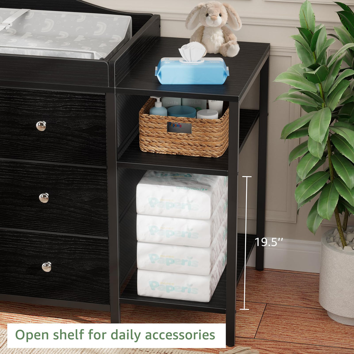 Black 6 Drawer Baby Dresser with Changing Table Top R444
