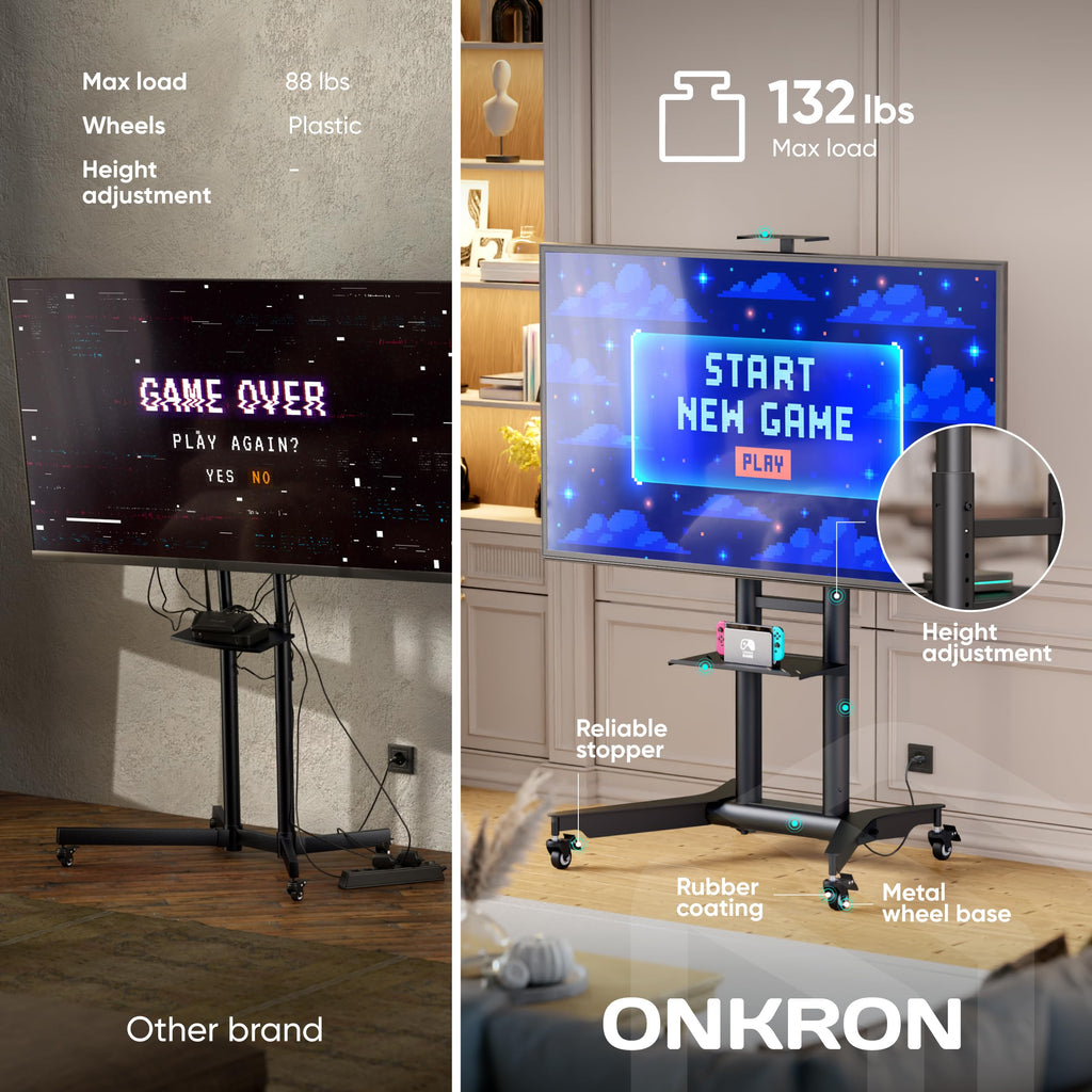 Mobile TV Stand on Wheels 32-75 Inch Black E15259