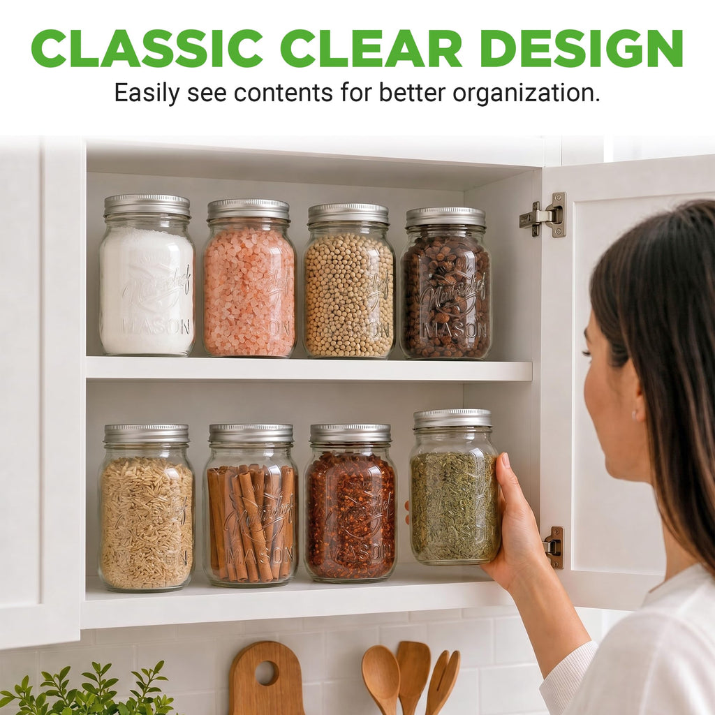 8-Pack 16 oz Glass Mason Jars with Lids N248334