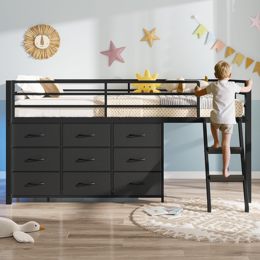 Twin Size Loft Bed with 9 Storage Drawers O999027