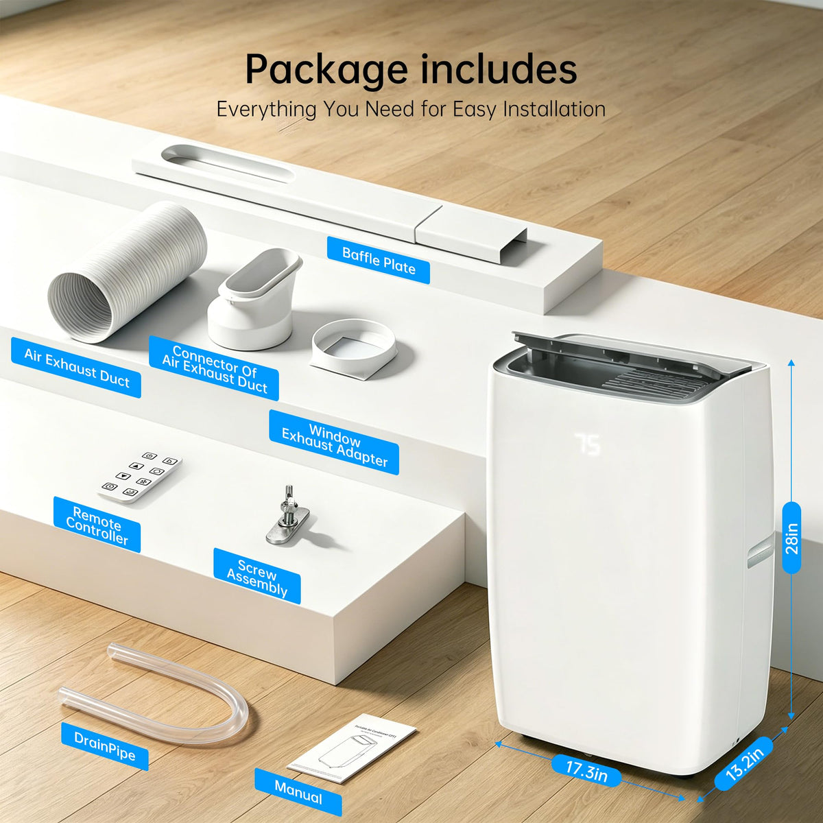 14000 BTU 5-in-1 Portable Air Conditioner with Remote Control and Window Kit M37827