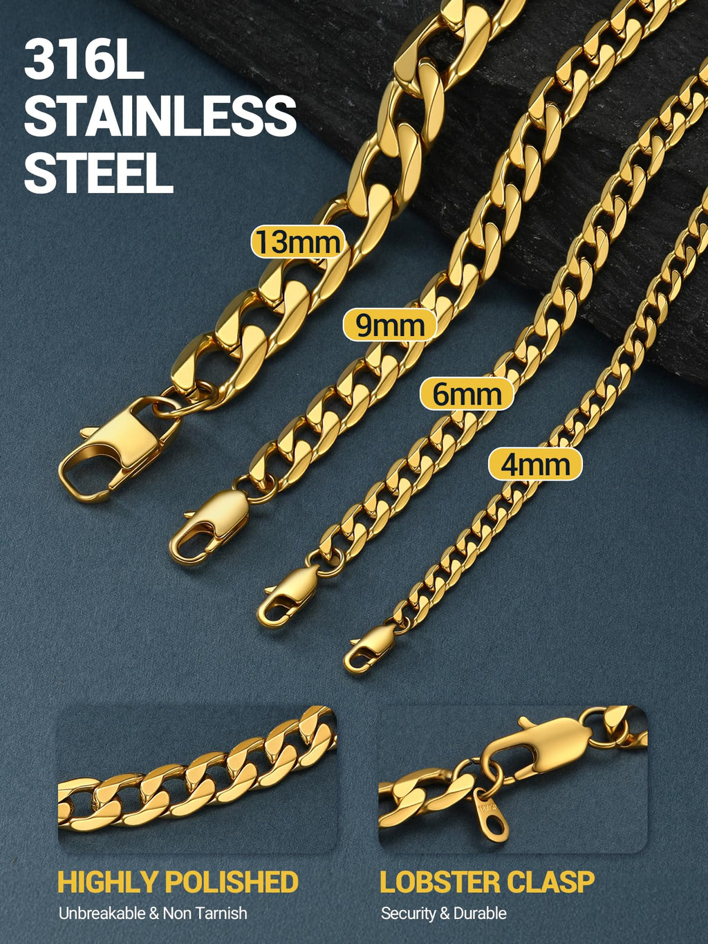 316L Stainless Steel Cuban Link Chain Necklaces H240409