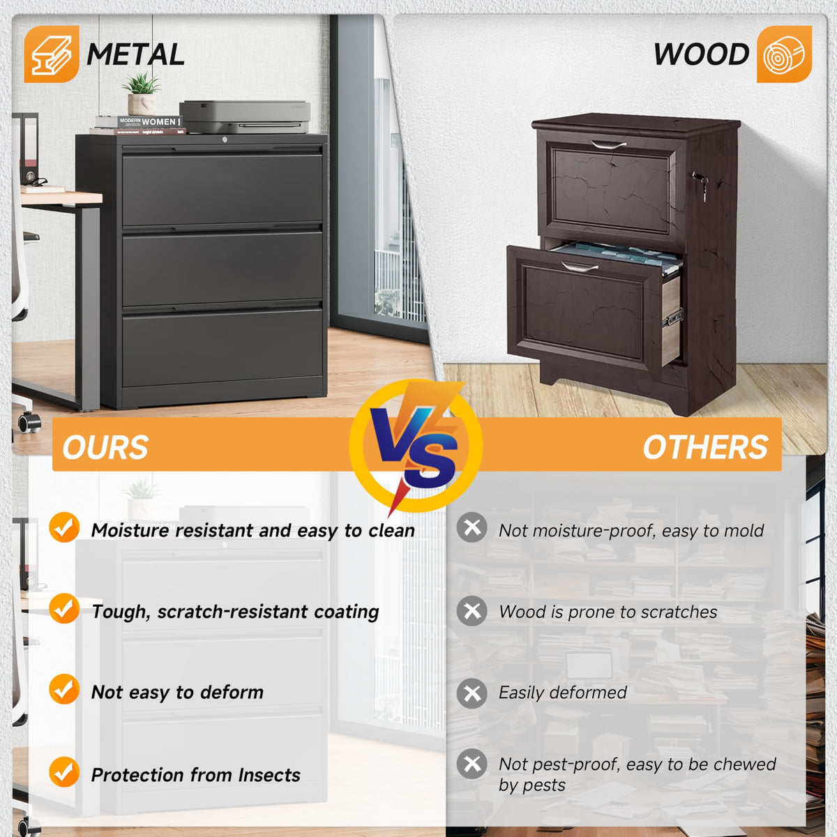 3 Drawer Metal File Cabinet with Lock D17045