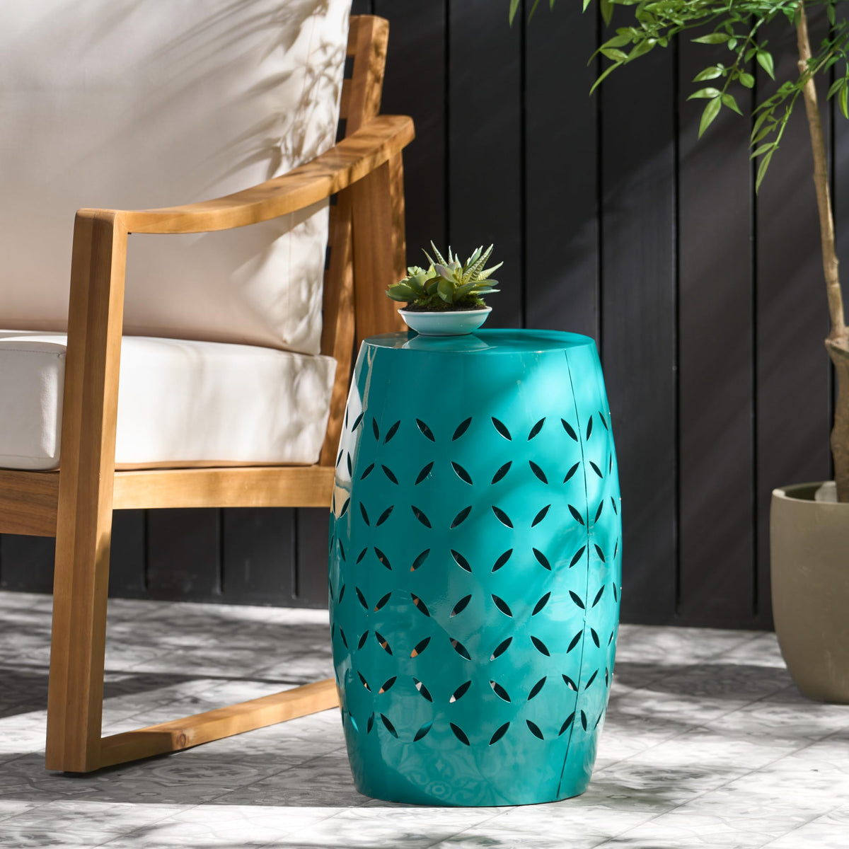Teal Metal Garden Stool E3462