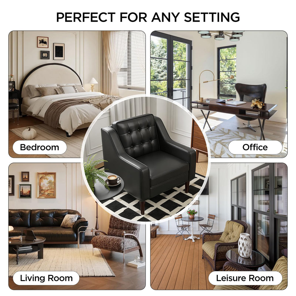 PU Leather Accent Chair Button-Tufted Upholstered Black M246