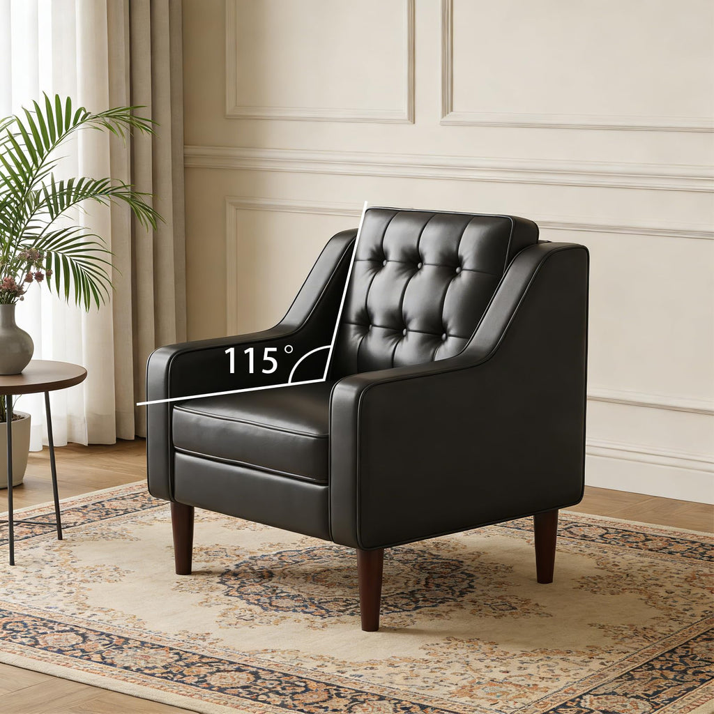 PU Leather Accent Chair Button-Tufted Upholstered Black M246
