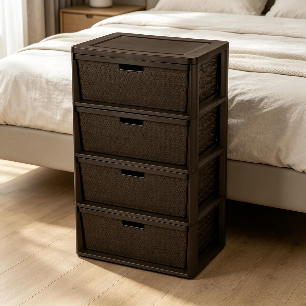Brown 4-Drawer Storage Tower with Bins X4722