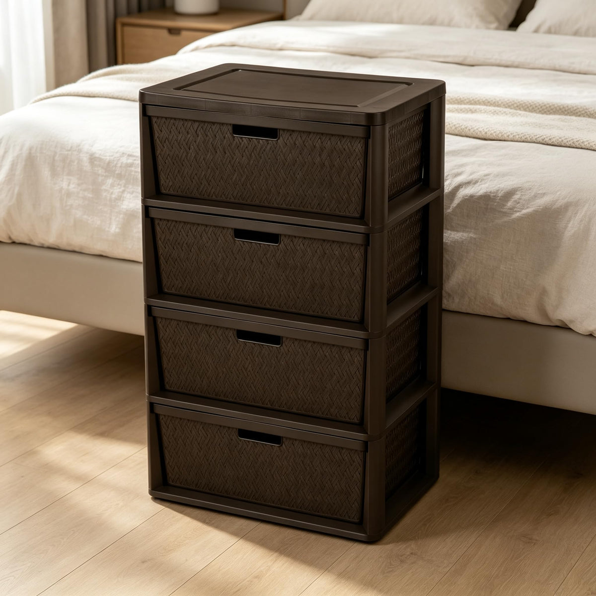 Brown 4-Drawer Storage Tower with Bins X4722