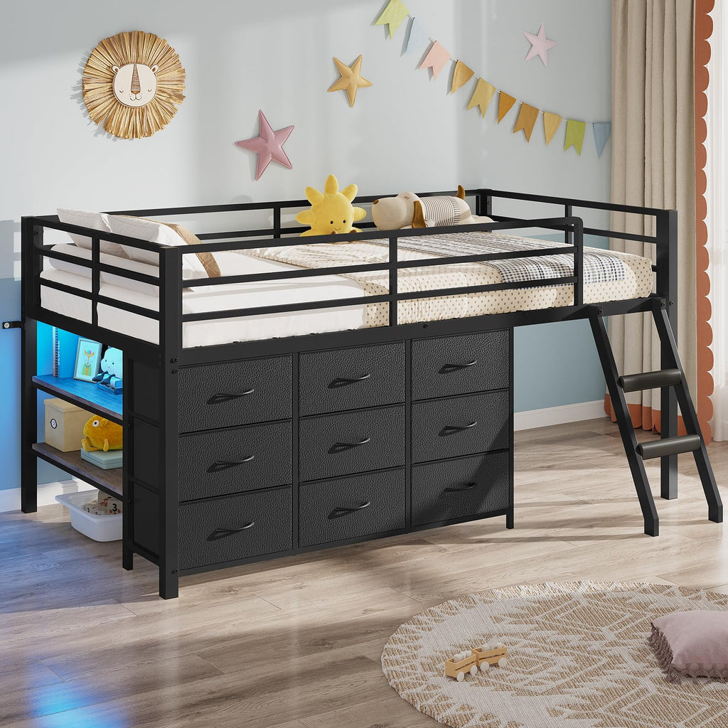 Twin Size Loft Bed with 9 Storage Drawers O999027