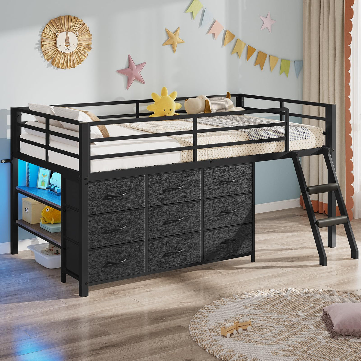 Twin Size Loft Bed with 9 Storage Drawers O999027