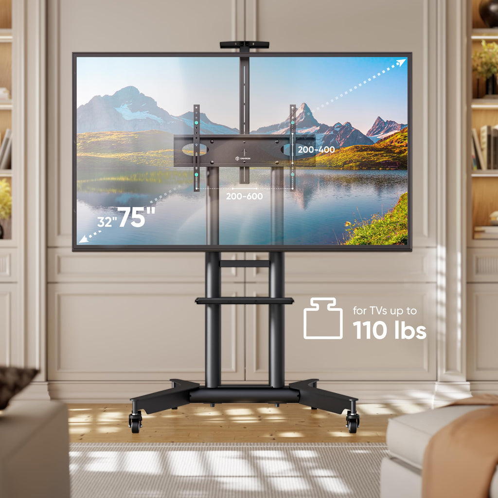 Mobile TV Stand on Wheels 32-75 Inch Black E15259