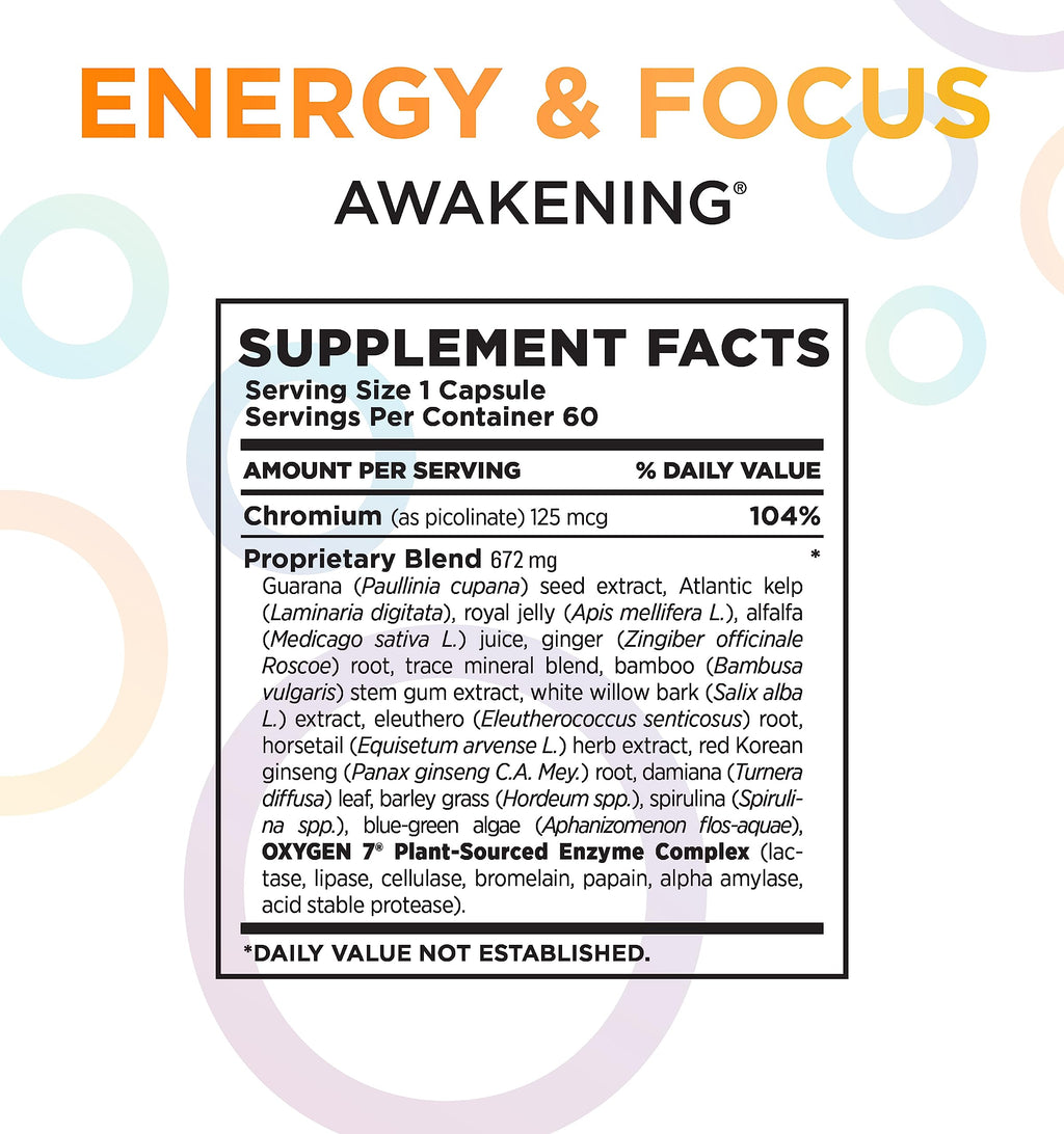 Natural Energy & Focus Supplement with Panax Ginseng, Guarana Extract & Chromium Picolinate, 60 Caps S829