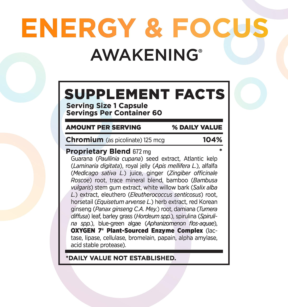 Natural Energy & Focus Supplement with Panax Ginseng, Guarana Extract & Chromium Picolinate, 60 Caps S829