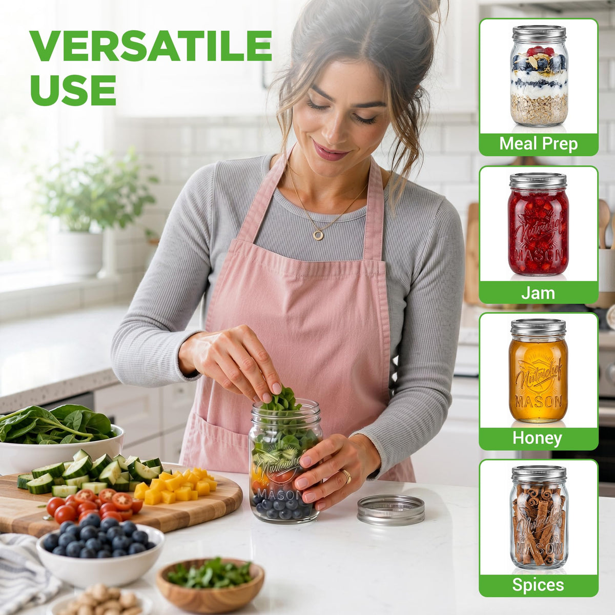 8-Pack 16 oz Glass Mason Jars with Lids N248334