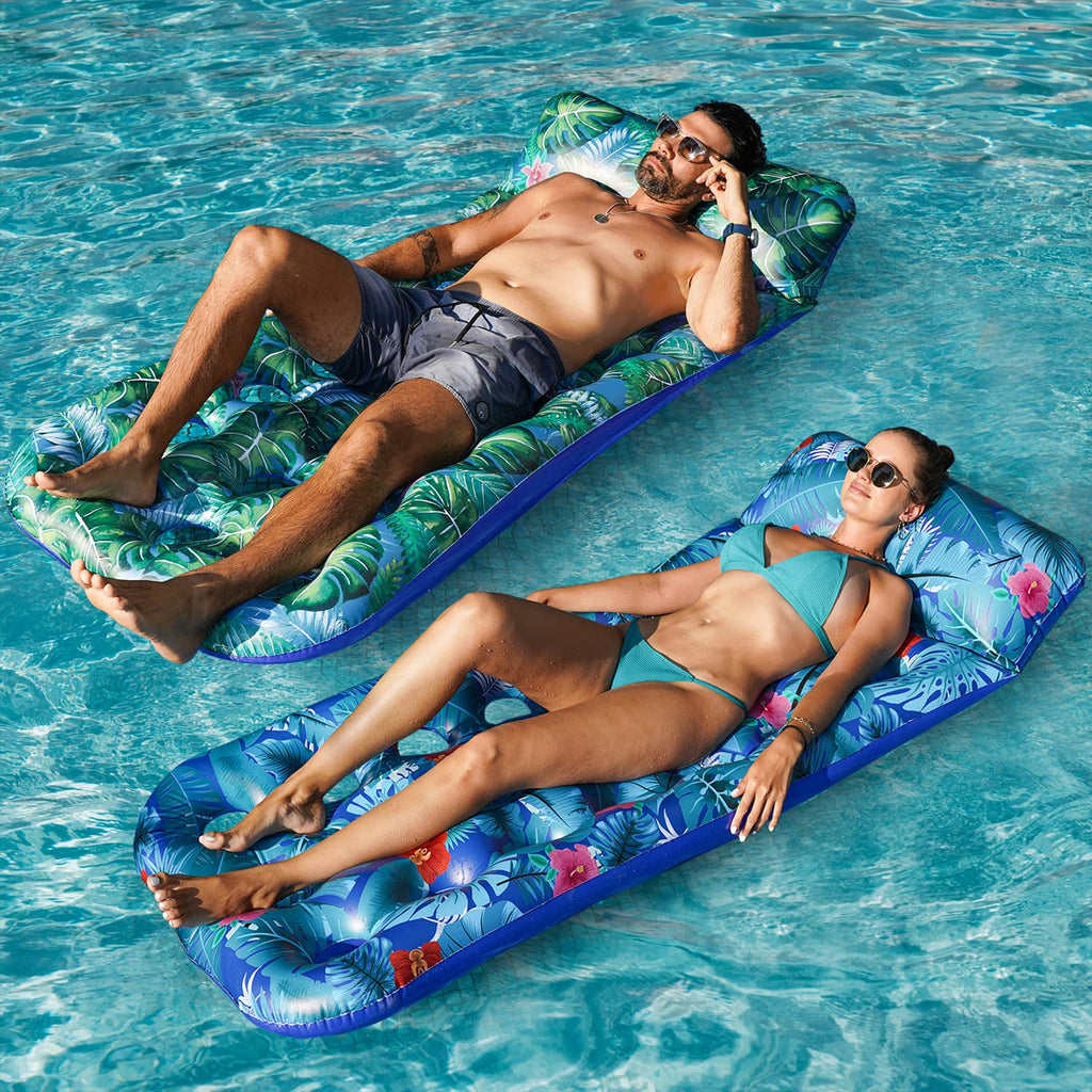 4 Pack Oversized Inflatable Pool Floats with Headrest and Cup Holder M810766