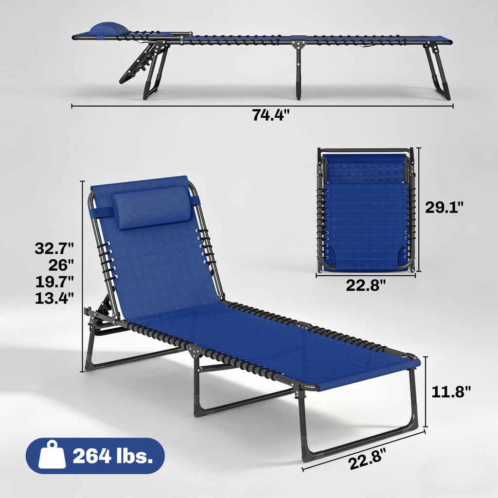 Folding Chaise Lounge Chair Set of 2 Blue J496