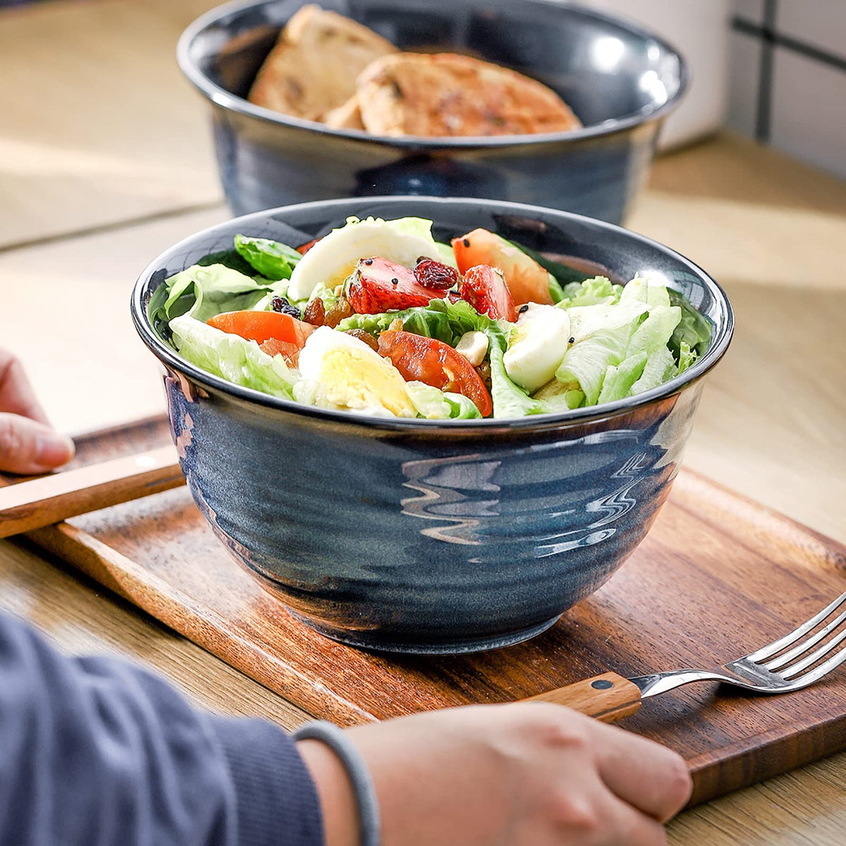 Ceramic Soup Bowls Set of 4, 40 Ounce Navy Blue Q962594