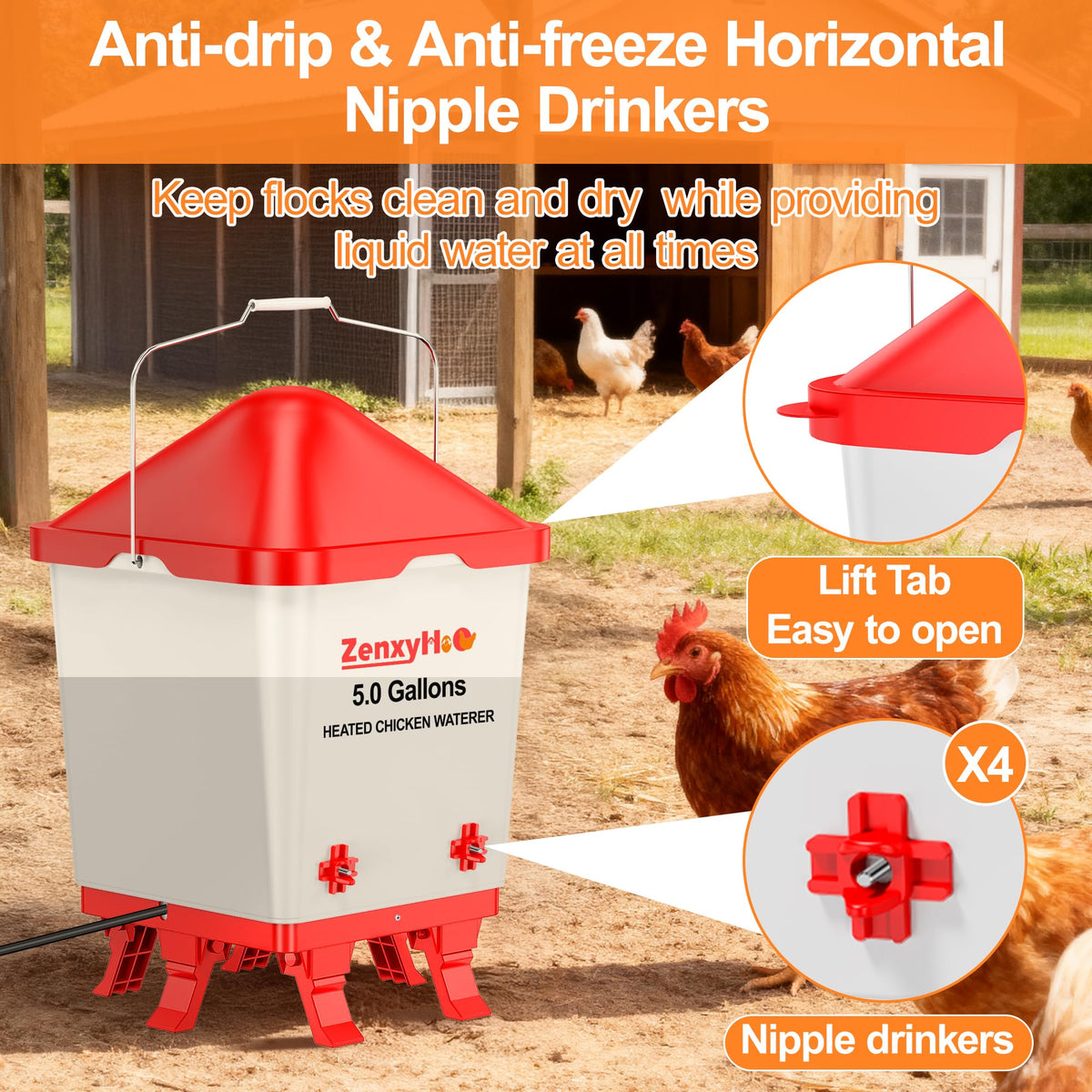 5.0 Gal Heated Chicken Waterer Bucket J542060
