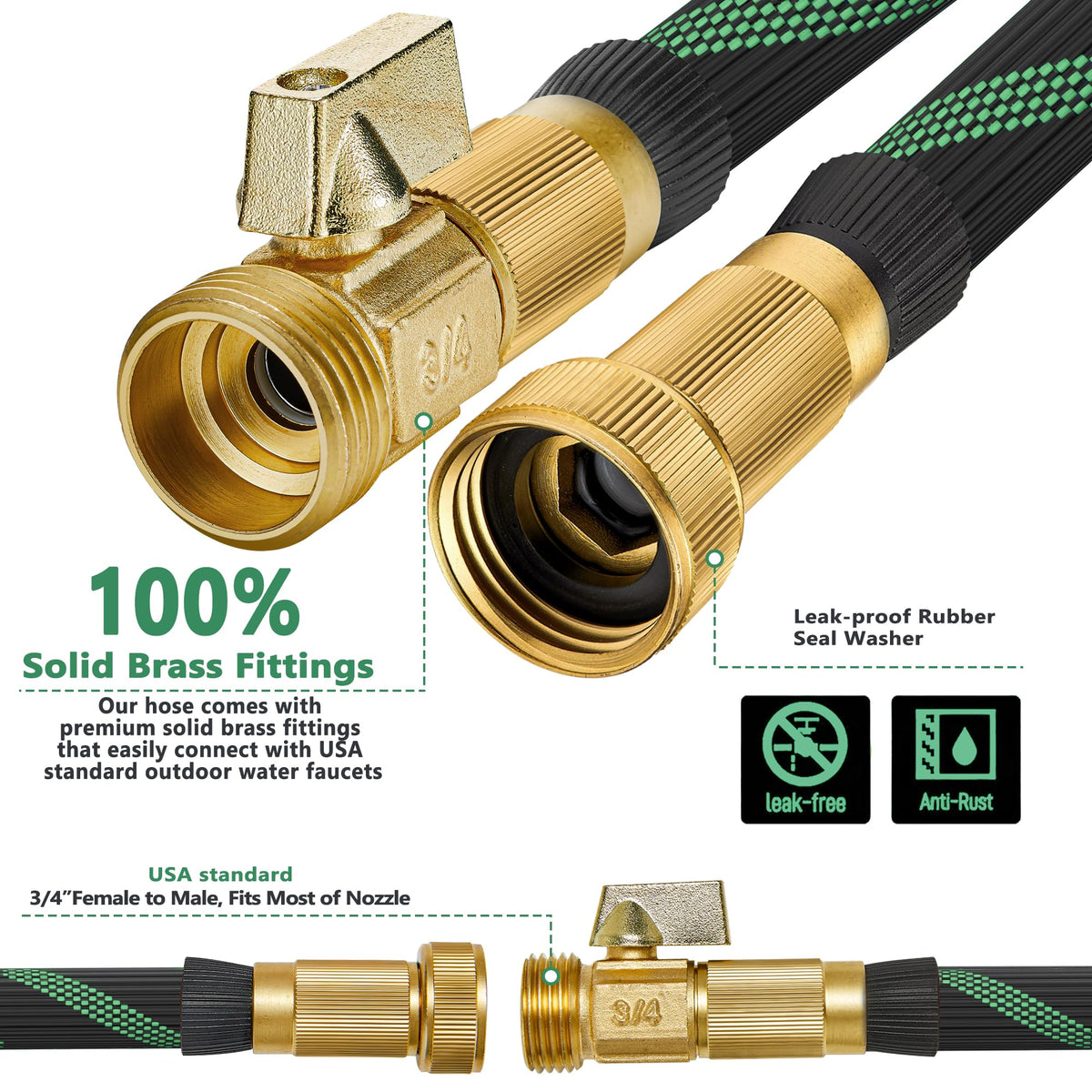 100FT Lightweight Garden Hose with 10-Pattern Nozzle N544