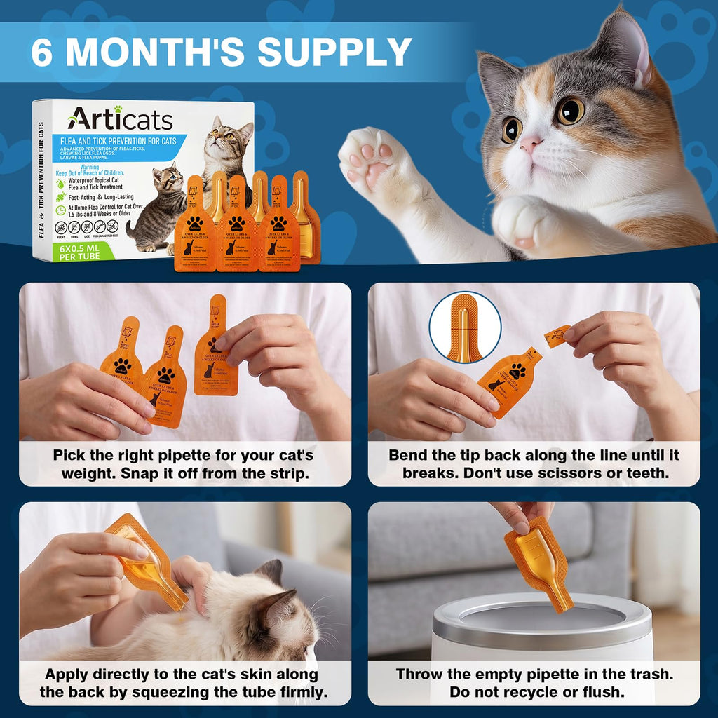 Flea and Tick Prevention for Cats & Kittens, Topical Cat Flea and Tick Treatment 6-Dose U42861