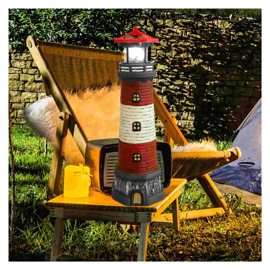 Solar Powered Lighthouse Rotating Beacon Red Resin D6085