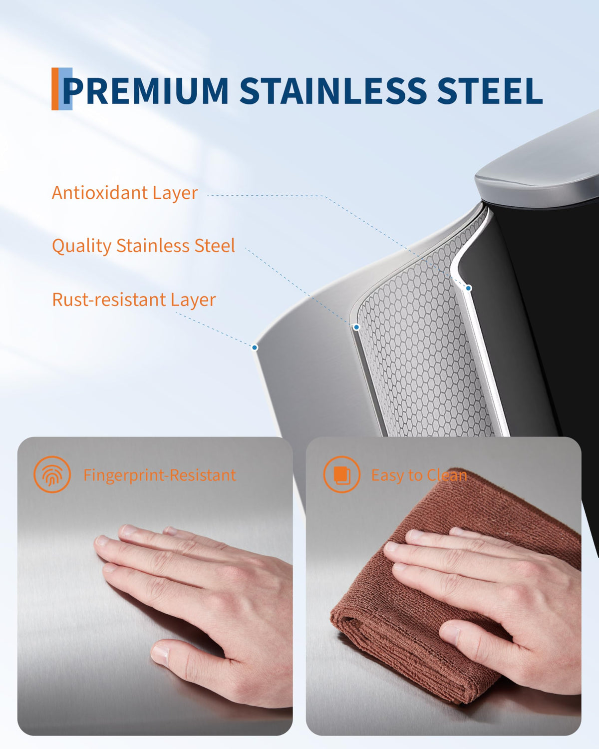 Stainless Steel Vertical Arc Trash Can 50L N6717