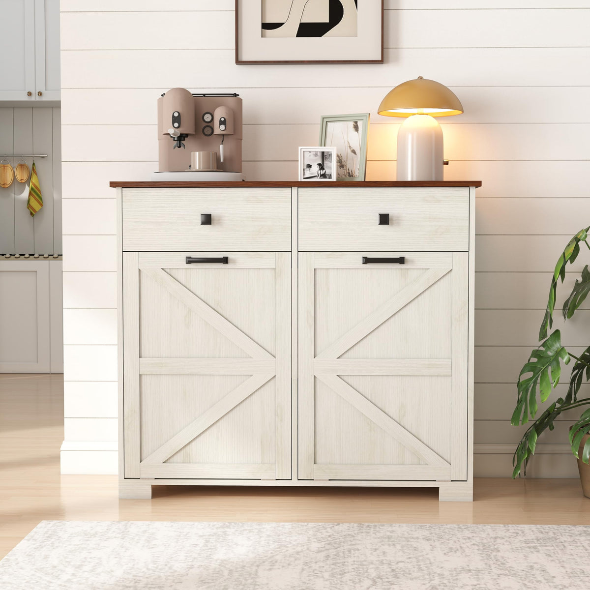 Double Tilt Out Trash Cabinet with Hideaway Drawer, Antique White M6706