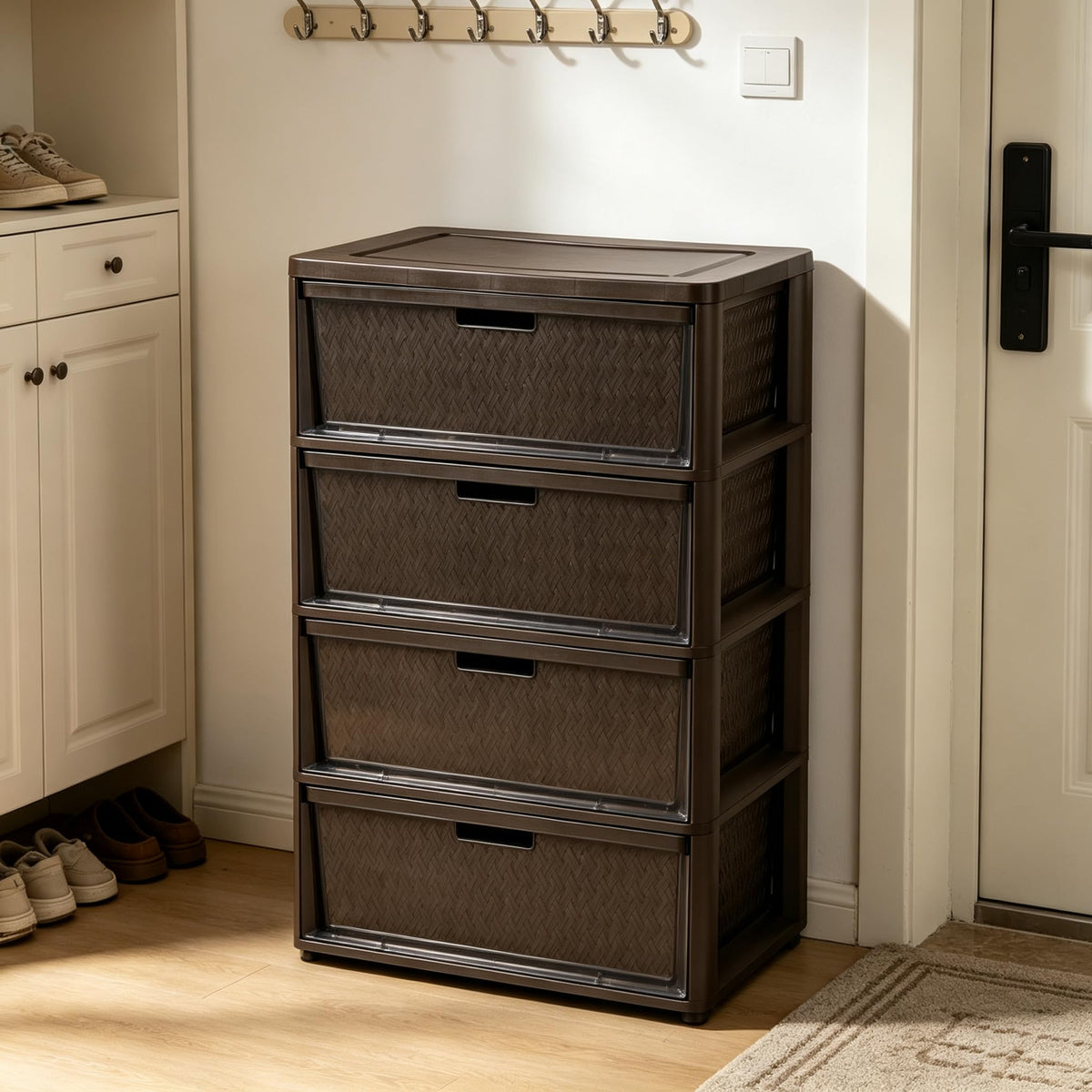 Brown 4-Drawer Storage Tower with Bins X4722