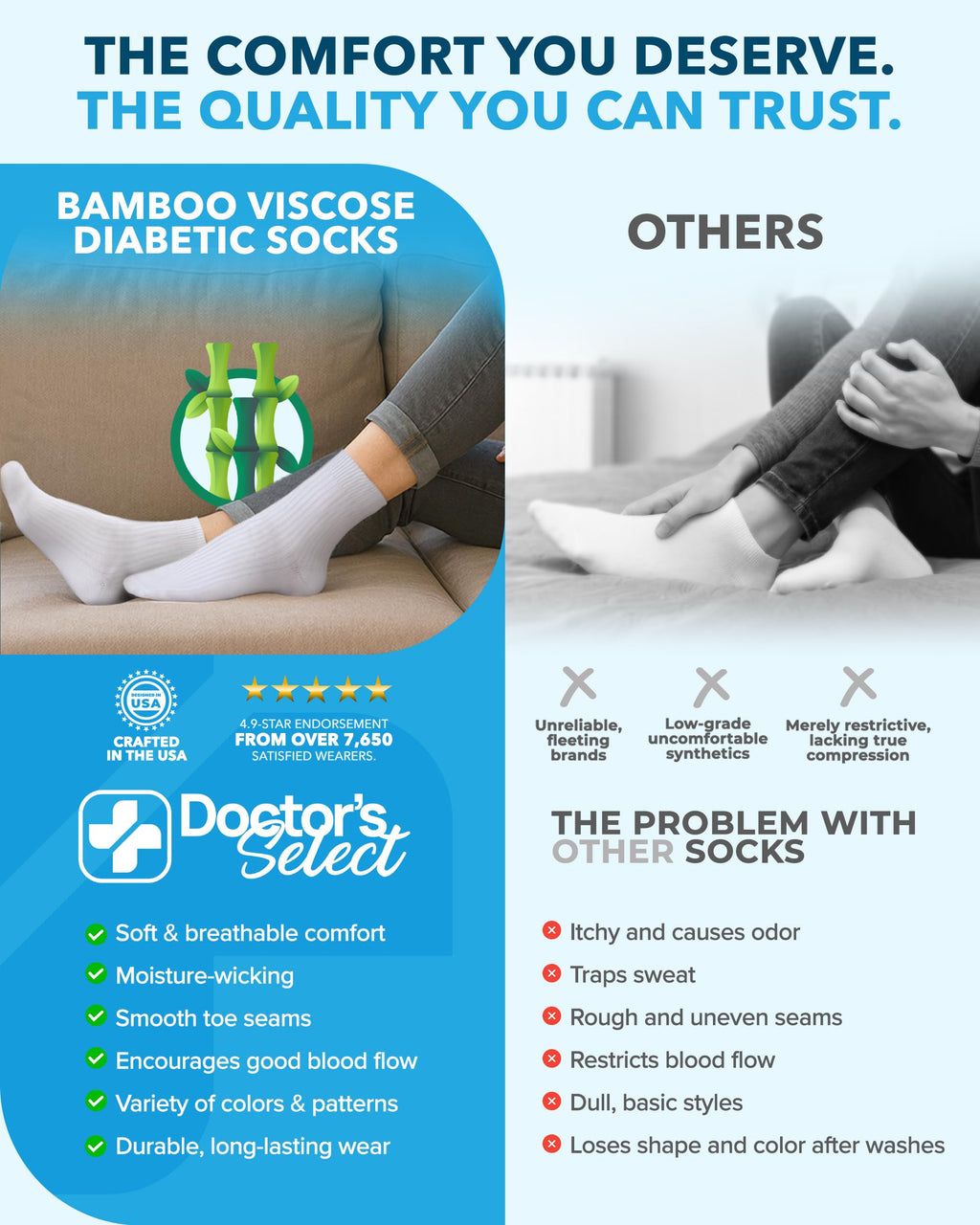 Bamboo Viscose Diabetic Socks 6 Pairs T7758
