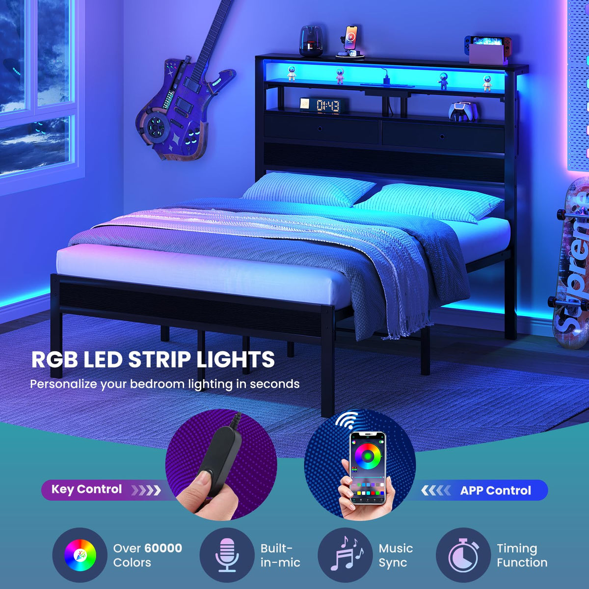 Full Bed Frame with Storage W5590