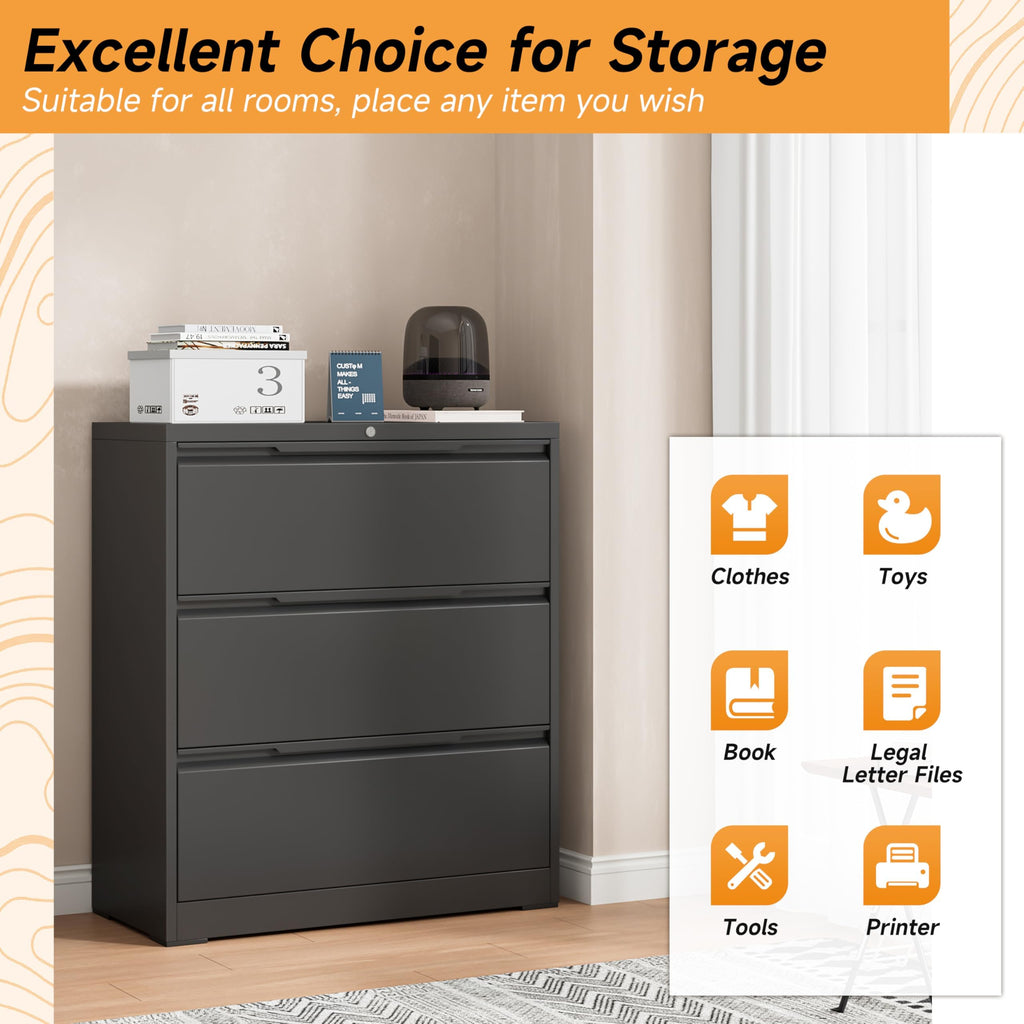3 Drawer Metal File Cabinet with Lock D17045