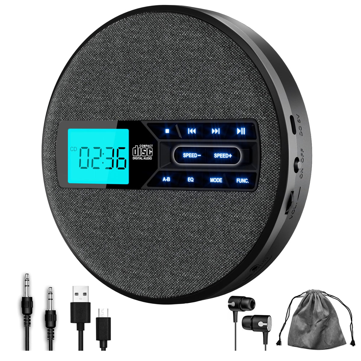 Portable Rechargeable CD Player with Dual Speakers, Black L4537