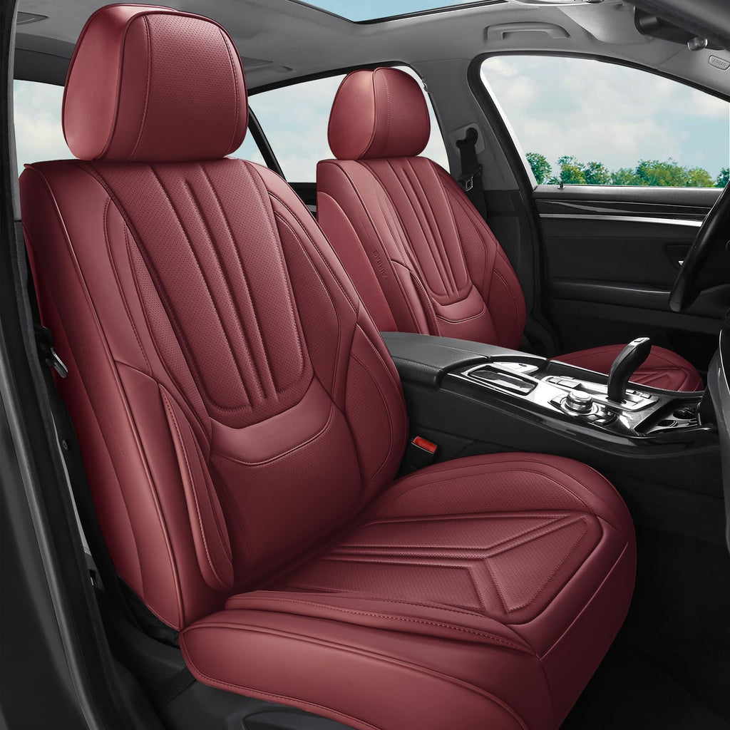 Burgundy Leather Full Set Car Seat Covers I341391