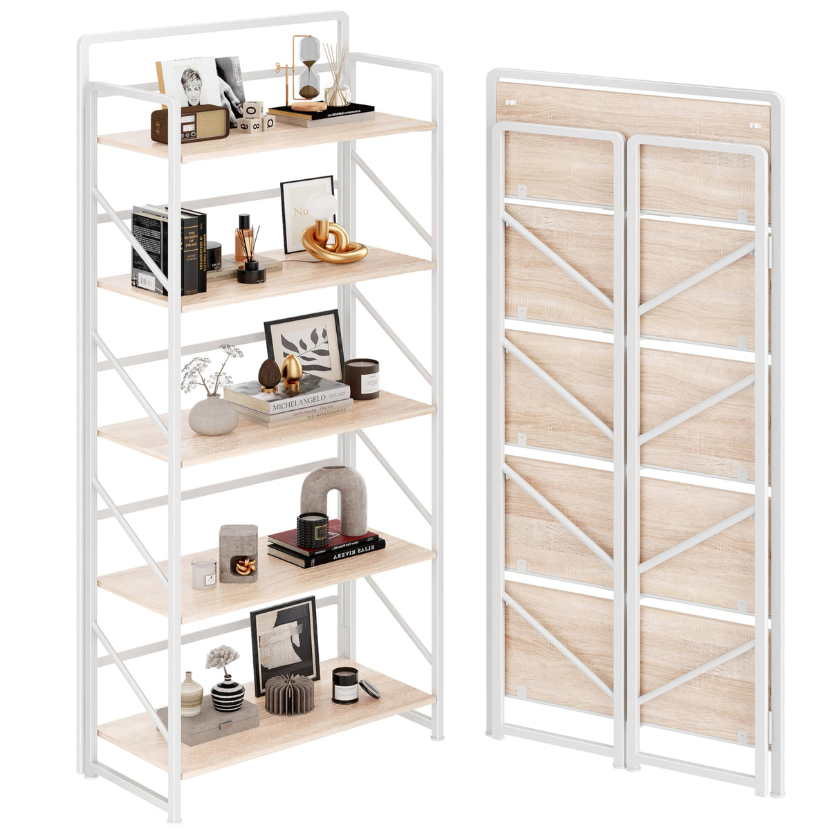 Folding Bookshelf, 5-Tier Storage Shelves J447