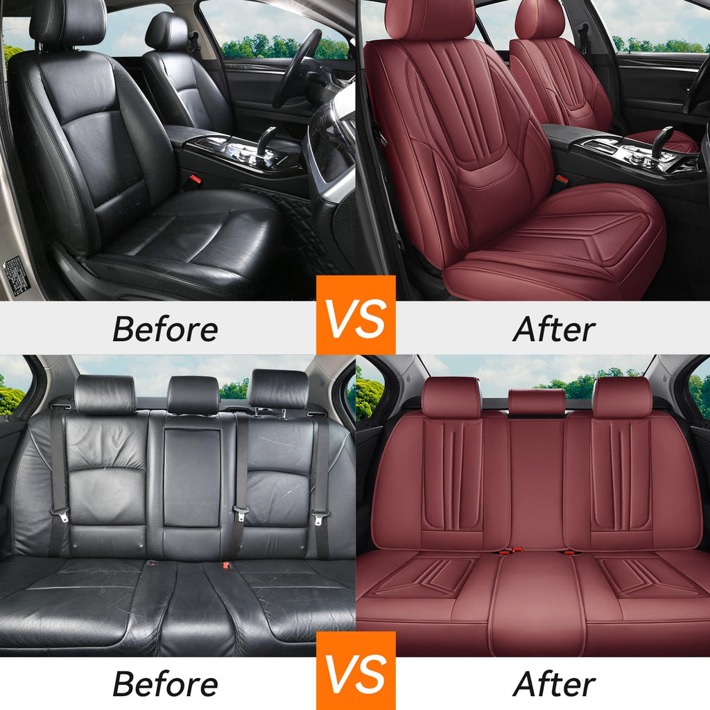 Burgundy Leather Full Set Car Seat Covers I341391