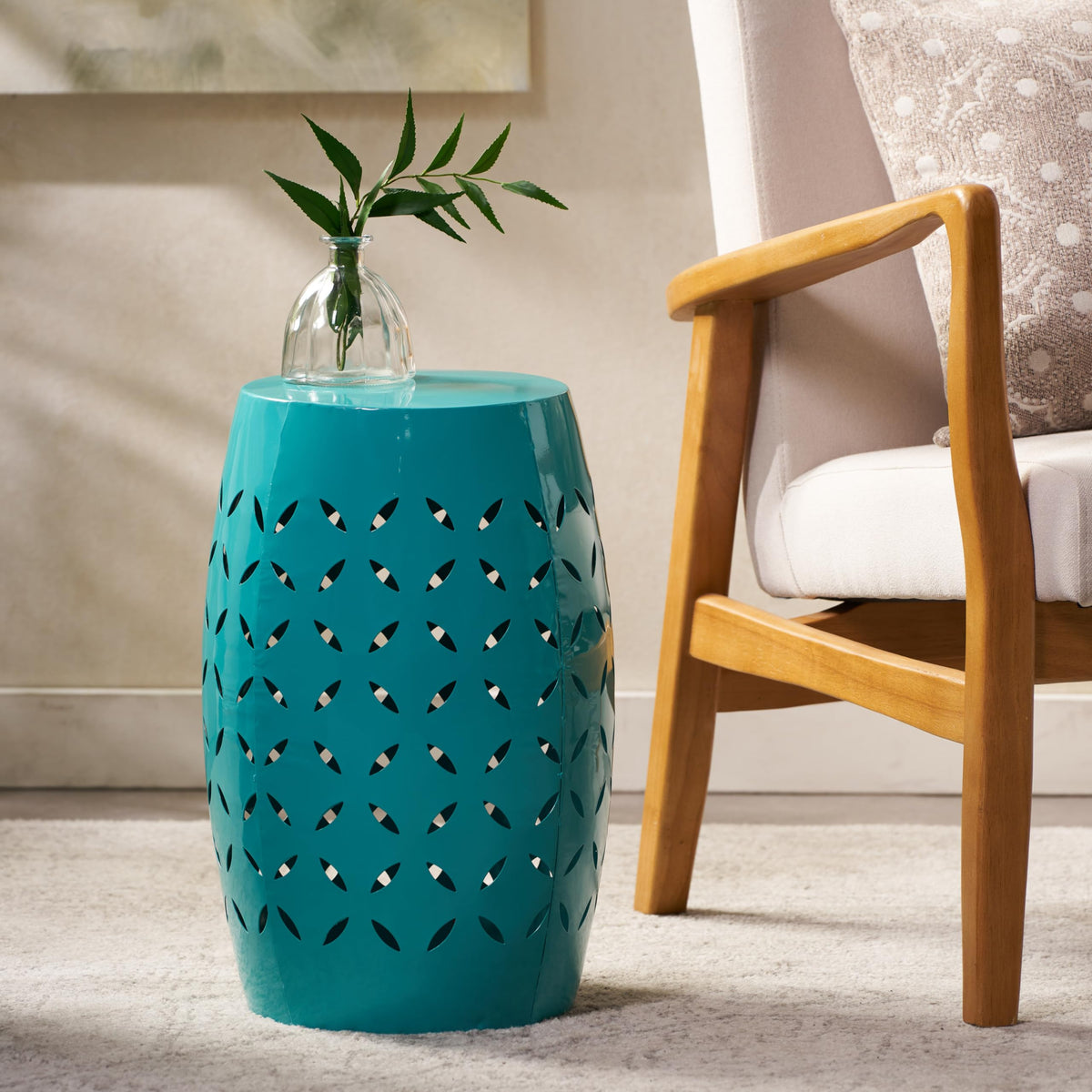 Teal Metal Garden Stool E3462