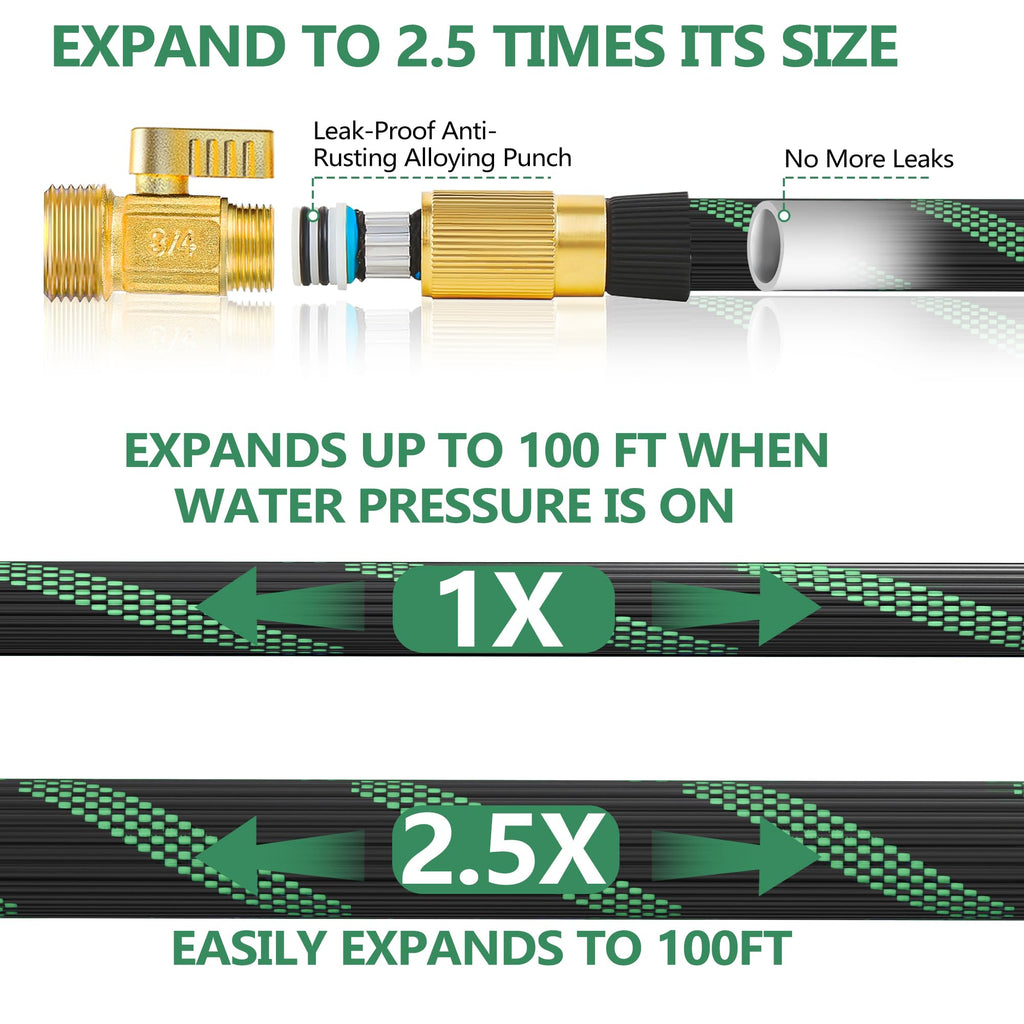 100FT Lightweight Garden Hose with 10-Pattern Nozzle N544