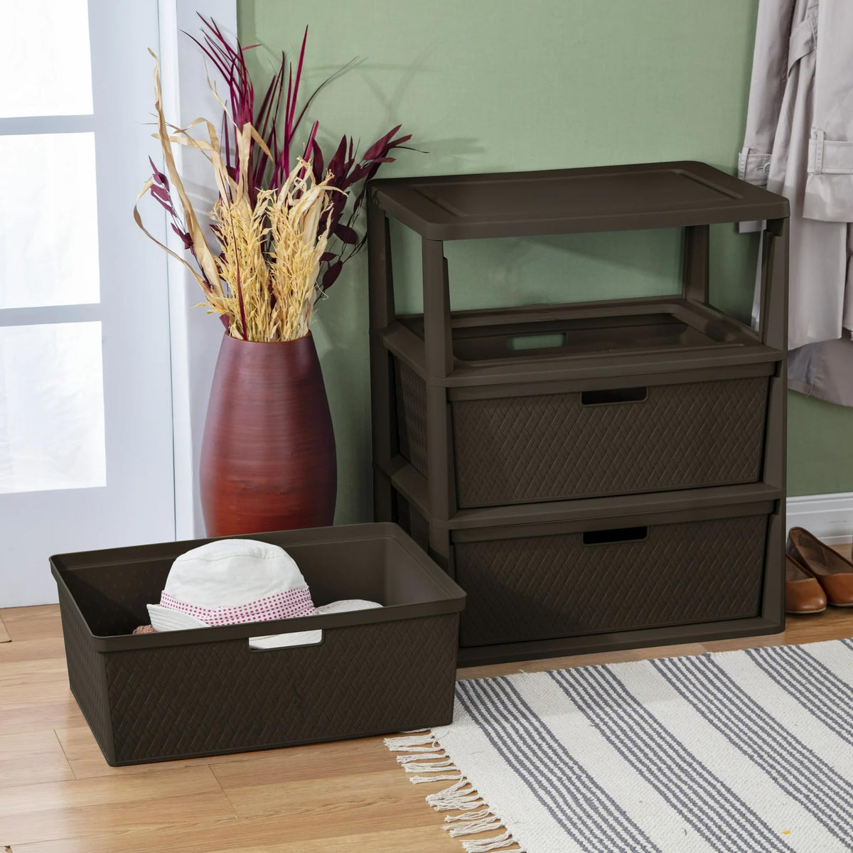 Brown 3 Drawer Plastic Storage Tower T13404