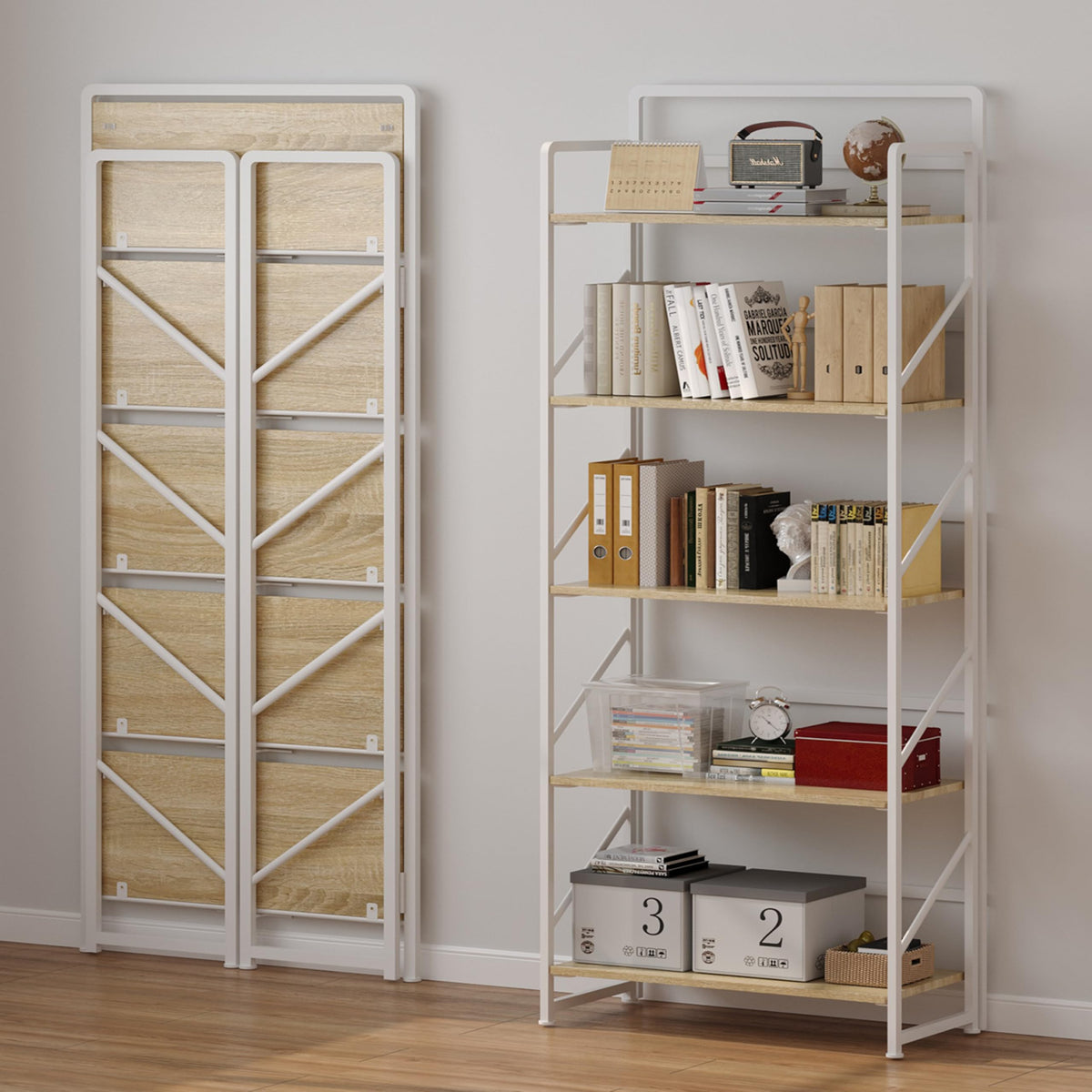 Folding Bookshelf, 5-Tier Storage Shelves J447