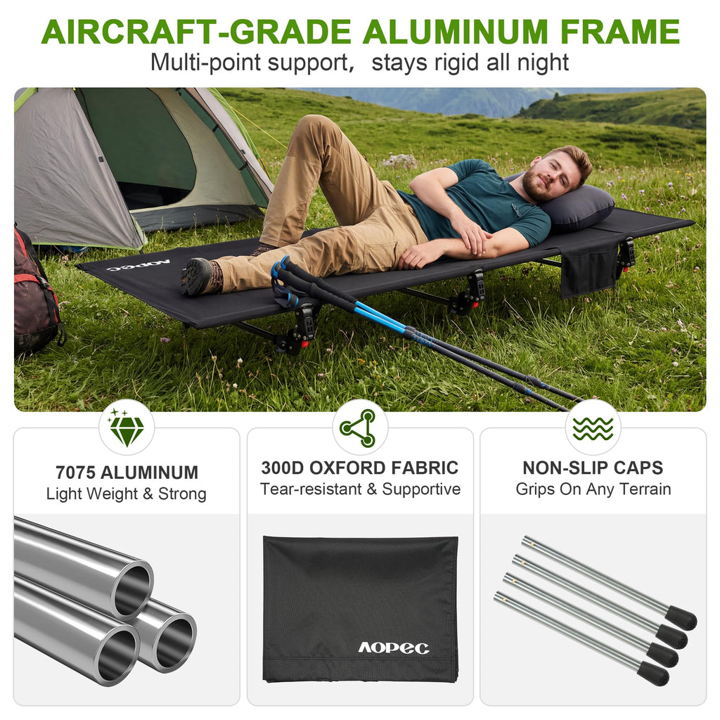 Height Adjustable Black Camping Cot W1752