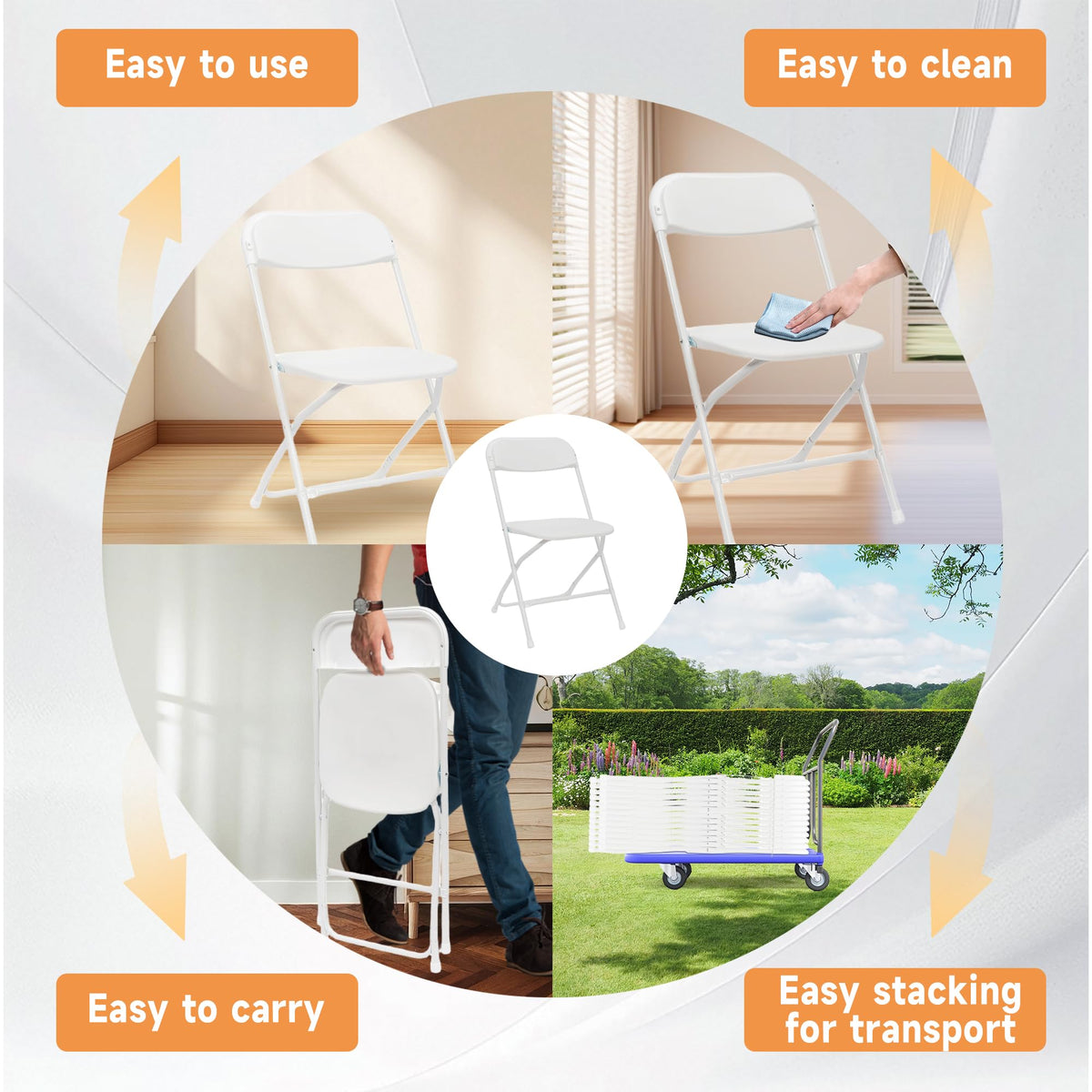 10 Pack White Folding Chairs 350LBS Capacity Steel A843
