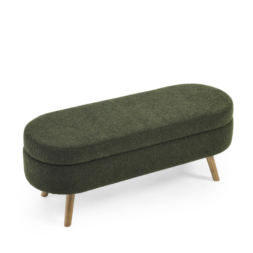 Oval Storage Bench with Rubber Wood Legs Green E215004