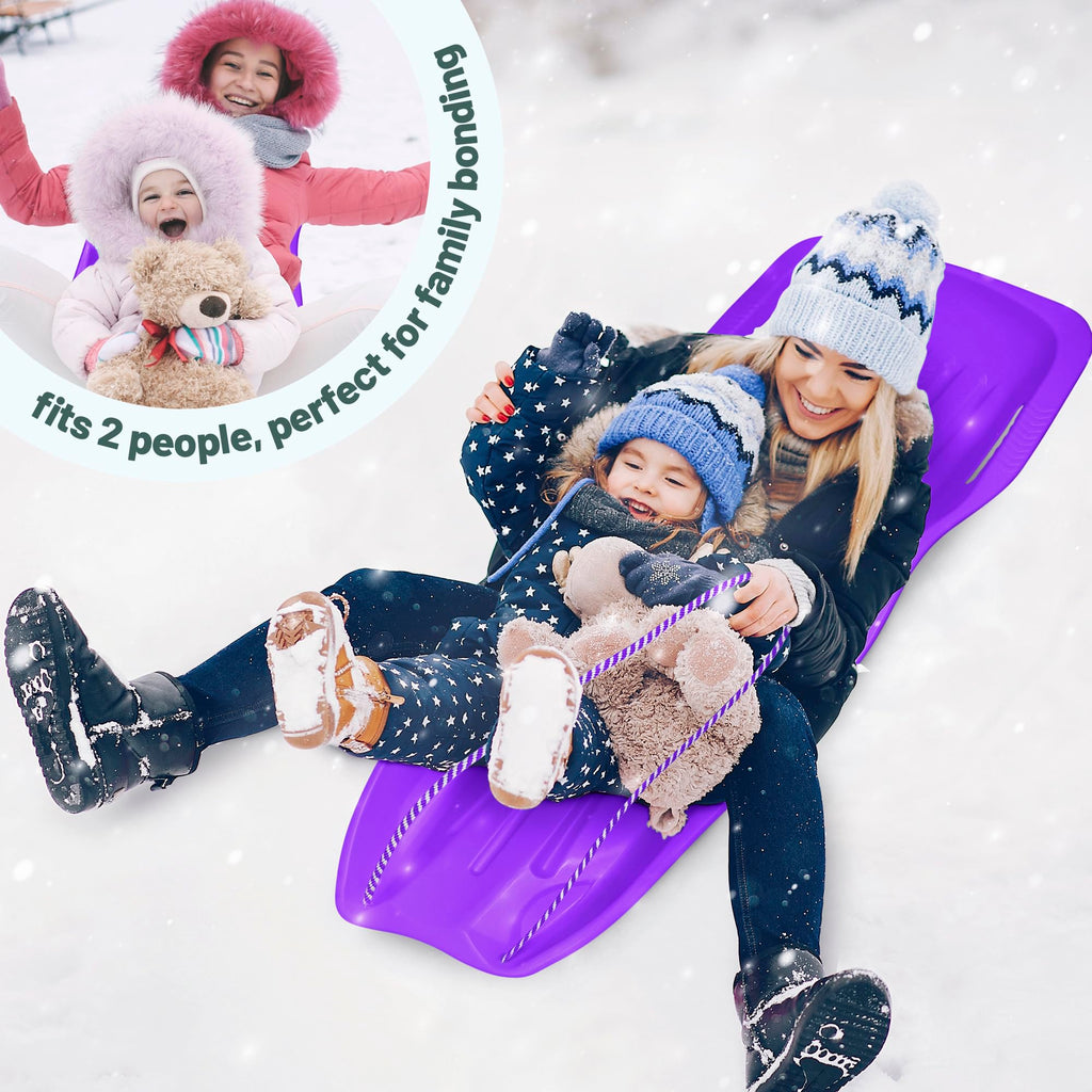 Flexible Plastic Toboggan Snow Sled with Pull Rope and Handles A5874