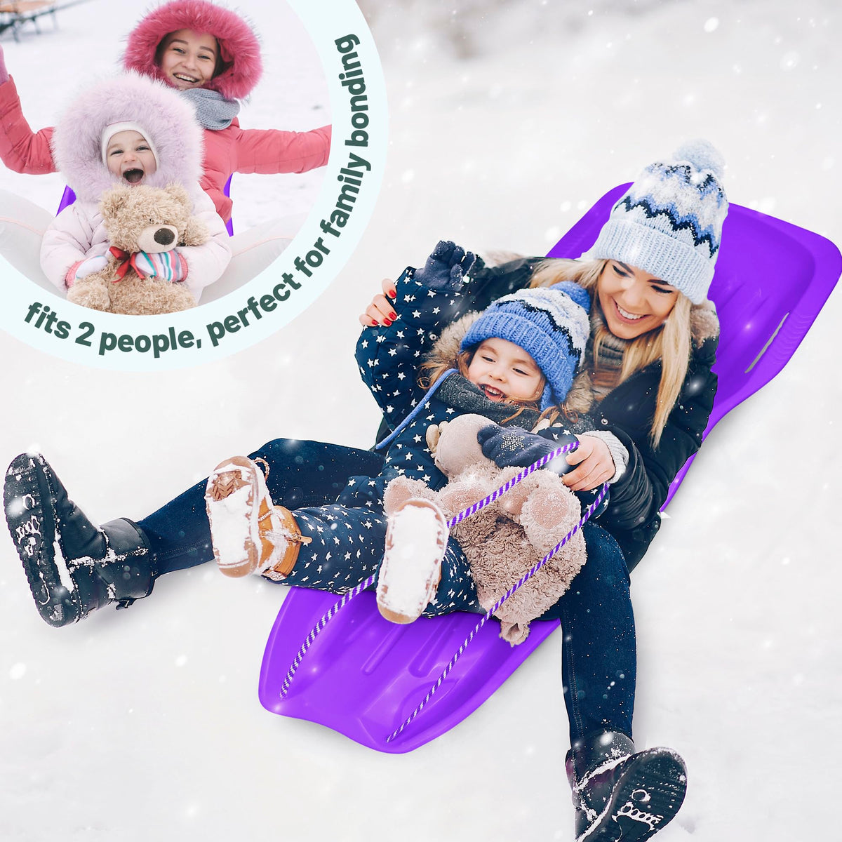 Flexible Plastic Toboggan Snow Sled with Pull Rope and Handles A5874